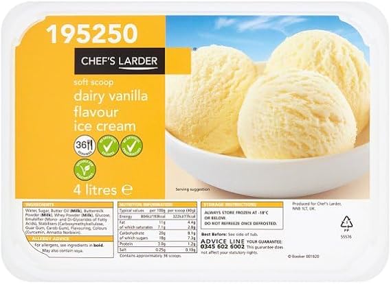 Chef's Larder Dairy Vanilla Flavour Ice Cream, 6 Tubs × 4 Litres