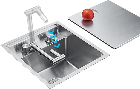 Single Bowl Stainless Steel RV Kitchen Sink - Mini Sink With Cover, Siphon, Faucet, Drain - Silver, 39 * 43 * 23cm