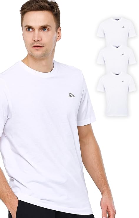 Kappa Men's T-Shirt, 3-Pack, Basic Crew Neck T-Shirt, Crew Neck T-Shirt for Sports and Leisure, Regular Fit