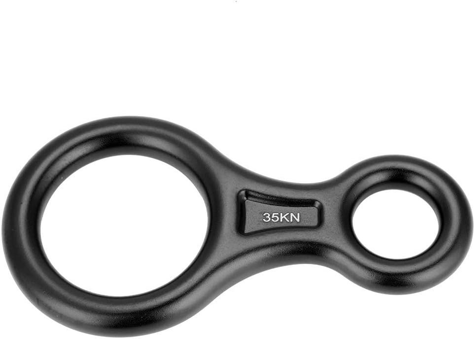 Tbest Climbing 8 Ring Terminal 8 Descender, 35KN Heavy Duty Climb Aluminum Figure 8 Descender Rigging Plate, Outdoor Rappel Rock Climbing Gear Downhill Ring Equipment Belay DeviceBlack