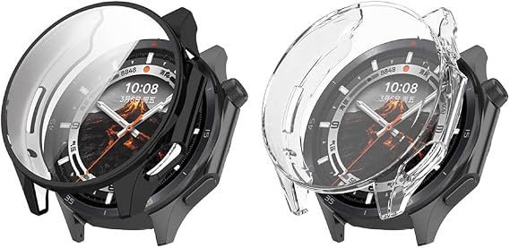 Case Compatible with OnePlus Watch 3 with Built in Screen Protector, [2-Pack] [Anti-Scratch] Electroplated Soft TPU Thin Cover for OnePlus Watch 3-Black Clear