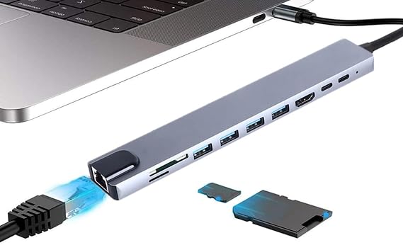 Coverzone Type C Hub, 10 in 1 4 Adet 3.0 Usb Çoklayıcı,4K Hdmi Bağlantısı,SD TF Kart Okuyucu,Rj45 Ethernet,2 Adet USB C Pc Bağlantı Girişli Adaptörü Macbook ile Uyumlu ZR795
