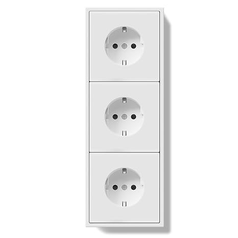 BSEED Schuko Multiple Socket Flush-Mounted Wall Socket 16 Amp with PC Frame Triple Socket with Claws 3 Sockets White