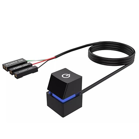 PC Power Button, Desktop Computer PC Power Button Switch, Blue Switch, with 7 Color Light, 6.6ft Cable
