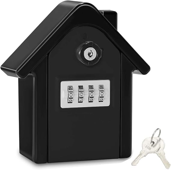Key Lock Box, Extra Large Key Safe Outdoor Large Capacity Key Box Wall Mounted Key Safe Storage Box with 4 Digit Combination Lock & Emergency Key for Indoor Outdoor (Black)