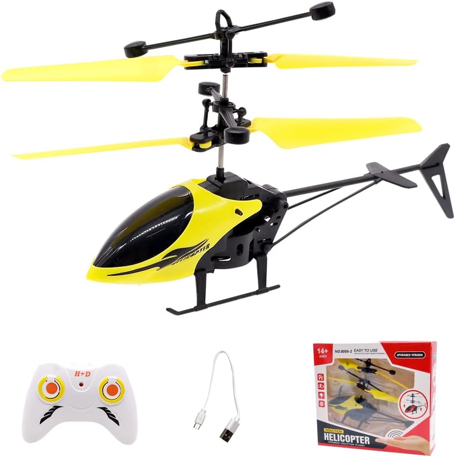 RC Helicopter, Remote Control Helicopters, Aircraft Model Helicopters, One Key Take Off and Landing, Easy to Fly Indoor and Outdoor Radio RC Flying Birthday Presents (Yellow)