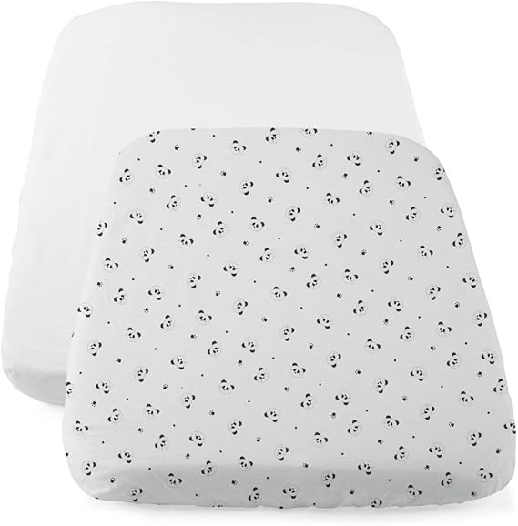 CHICCO Fitted Sheet Set Compatible with CHICCO Next2Me, 2 Pieces, 50 x 83 cm, Cotton, 2 Mini Cot Sheets with Elastic Edges, Newborn Accessories +0 Months, White and Grey