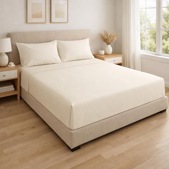 Linens Limited 100% Egyptian Cotton 200 Thread Count Flat Sheet, Cream, Single