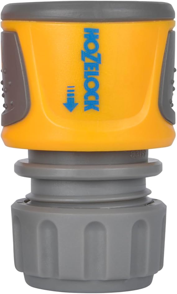 HOZELOCK - Hose Connector Plus ø 12.5- 15mm (1/2- 5/8") Soft Touch: Watertight, Non-slip, Flexible Hose-tail Prevents Twisting, Swelling and Leaks [2070 0000], Yellow/Grey