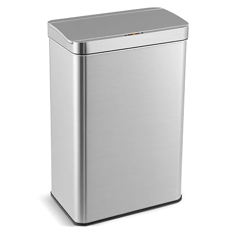 TANGZON 53L/60L Automatic Sensor Kitchen Bin, 3-Layered Stainless Steel Touchless Infrared Motion Waste Bin with Soft Closure Lid & Non-slip Base, Fingerprint-Proof Smart Trash Can Dustbin (60L)