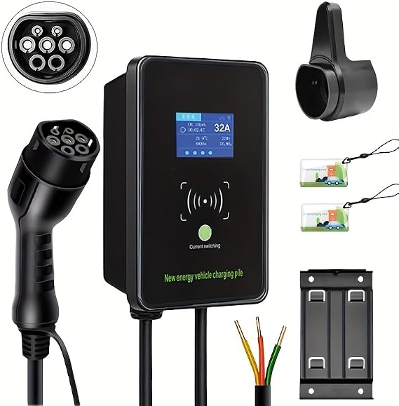 Smart 7kW EV Charger Type 2 EU | Indoor/Outdoor Wall Box with LED Display, 5m Cable, 2 RFID Cards & Real-Time Monitoring