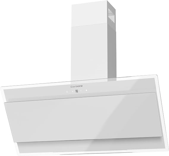 Corbero - Decorative Hood 90 cm | ONEGA975W | 230W | 3 Speeds | Touch Control | Flow Rate 750 m3/h | Tempered Glass | 3 Layers Aluminium Filter | White Carbon Filter | White Glass [Energy Class A]