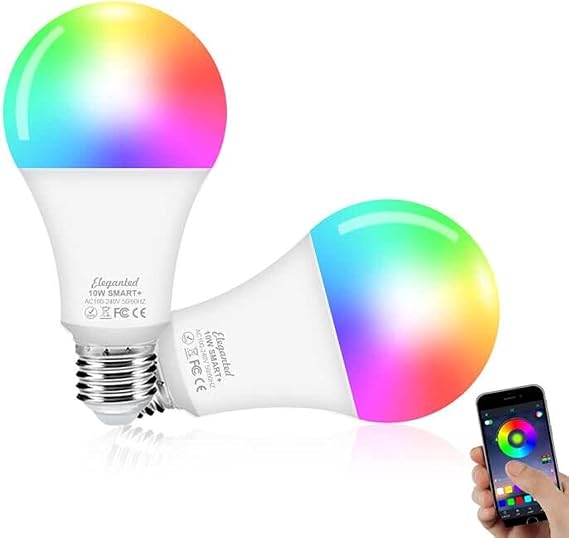 Eleganted Alexa Ampüller E27 Akıllı LED Lamba, 10W WiFi Renk Değişen LED RGB Ampul 16 Milyon Renk, Uygulama Kontrolü Kısılabilir Ampul Lambası Sıcak Beyaz (2700K) Soğuk Beyaz (6500 K)，2 ADET [Enerji Sınıfı F]