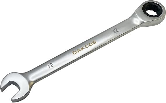 DAKCOS Combination Ratchet Wrench 12 mm Metric Ratchet Combination Spanner Made of CR-V with Matt Chrome Finish