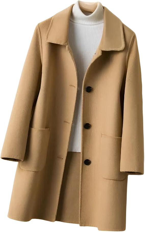 Firmiarii Handmade Wool Coat, Cashmere Coat, Women's, Winter, Chester Coat, Outerwear, Cute, Fashionable, Loose, Beautiful, Warm, Simple, Plain, Cold Protection, Large Size, Commuting to Work or