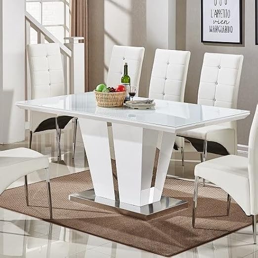 Memphis Dining Table Best Family Kitchen Dining Living Room Durable Modern Glass Multi-Purpose Space-Saving Easy Assembly 6 to 8 Seater White High Gloss W160cmxD90cmxH76cm