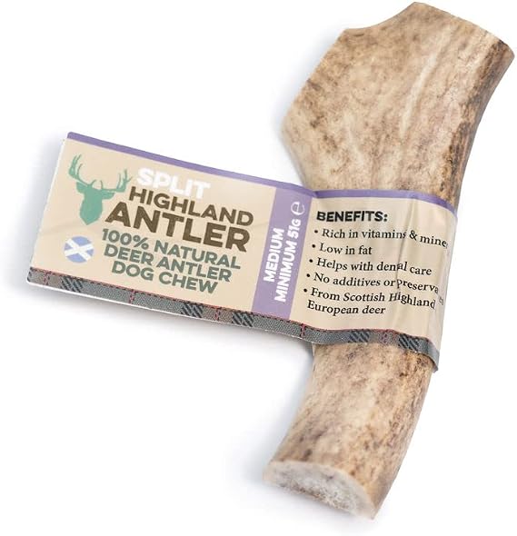 100% Natural SPLIT Antler Dog Chews The Hypo-Allergenic Dog Chew Like Stagbar (Weight - Medium 51 - 80g), Size May Vary