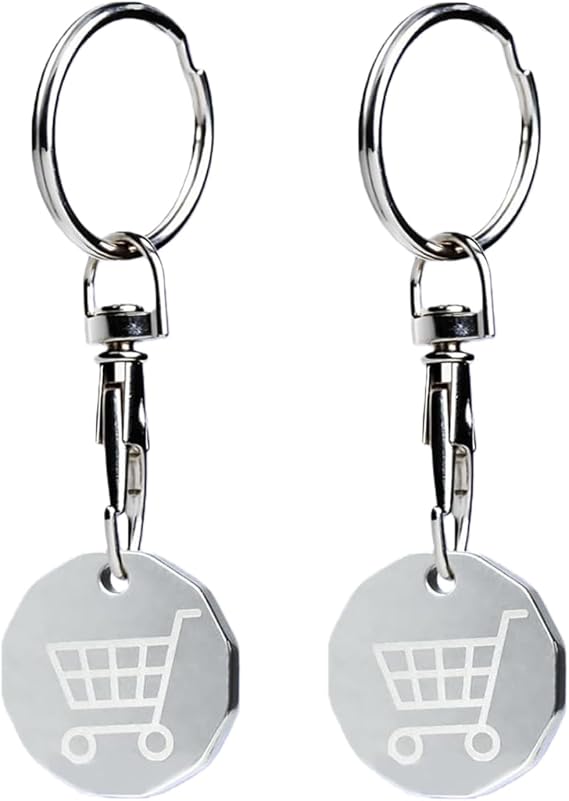 liyun 2 Pcs Trolley Token, Durable Metal Trolley Coin Keyring UK Pound, Removable Key Clip for Supermarket Shopping Carts Locker (A)