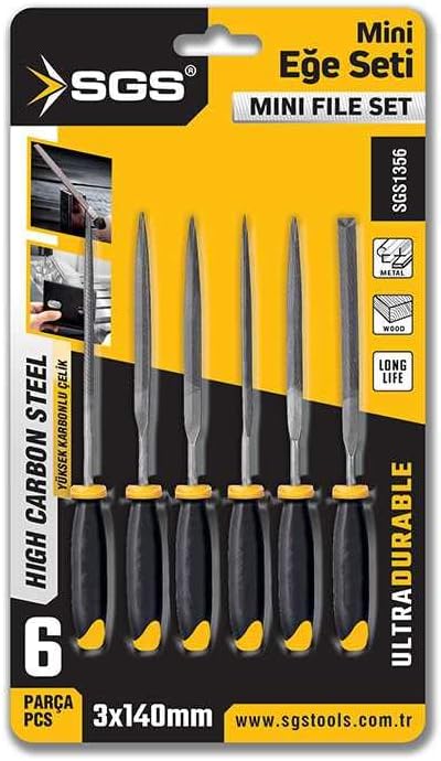 SGS Mini Eğe Seti, 6 Parça, 3x140 mm, Metal El Aleti, Model SGS1356