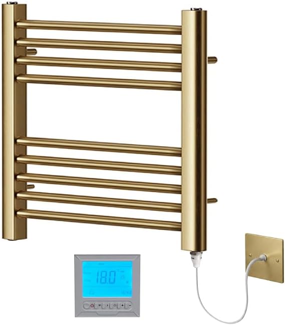 Brushed Brass Electric Towel Rail 400mm W x 600mm H + Timer