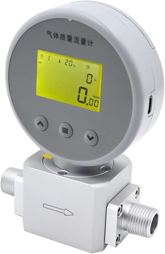 Liquid Flowmeter, Digital Display MicroGas Mass Flowmeter Compressed Air Nitrogen Oxygen 485 Remote Flow Meter(0.5-50L/min)