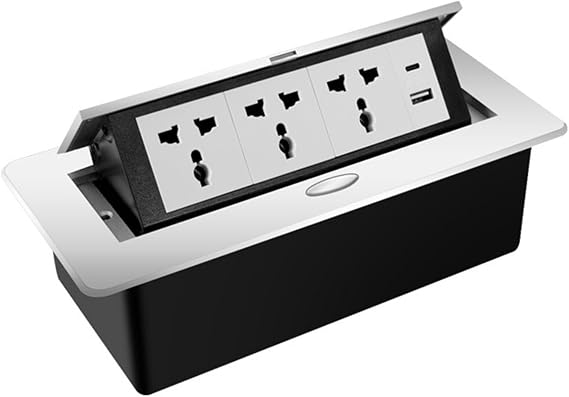 Countertop Socket Universal Socket with USB Embedded Table Socket Pop-UP Socket Built-in Desktop Outlet,Silver
