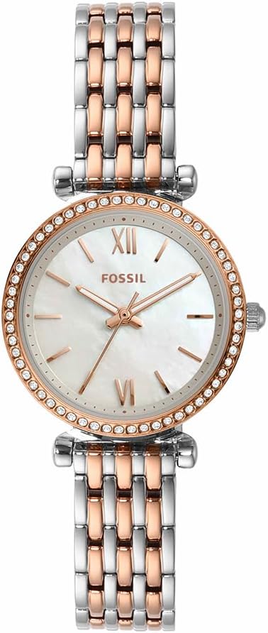 Fossil Carlie Watch for Women, Rose Gold Tone Quartz Three Hand Movement with Stainless Steel Strap