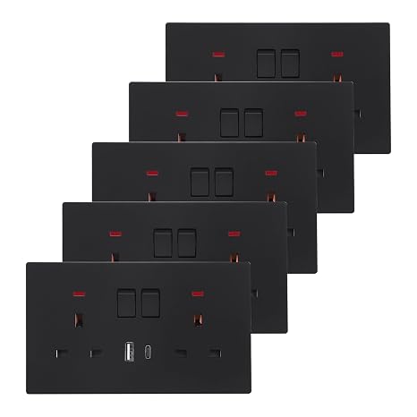 CNBINGO Double Socket with USB,Matt Black Wall Outlets with LED Indicator