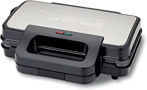 Tower Deep Filled Sandwich Maker with Non-Stick Coated Plate and Automatic Temperature Control, 900W, Stainless Steel, T27031