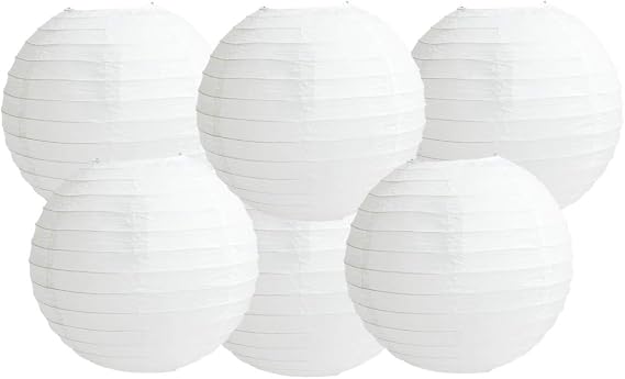 Paper Lanterns Mix Color Packs of 6 Round Paper Lanterns Lampshade Party Decorations (All White, 8" (20 cm))