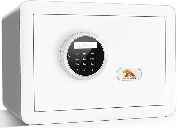 Digital Security Safe Lock box, Electronic Safe Box with Keypad and Keys, 34L Small Money Cash Safes Lockable Safety Box for Home Office Hotel Business, White
