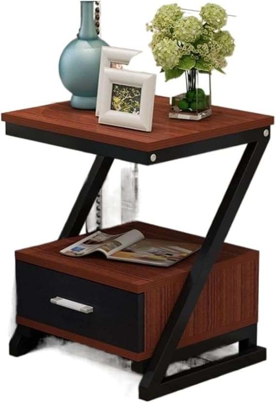 Bedside Tabl Simple Modern Nightstand Creative Bedside Table Nordic Bedroom Cabinet Multifunctional Living Room(Teak color)