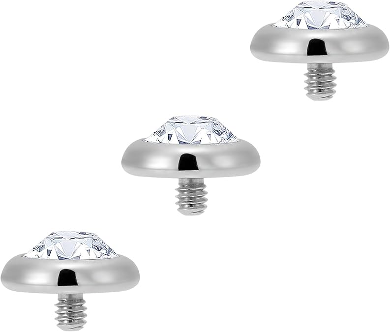 14G Round Flat Gem Micro Dermal Anchor Top Replacement Head
