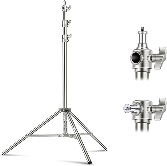 NEEWER 2m Stainless Steel Light Stand Heavy Duty Spring Padded Photography Tripod Stand with Universal 1/4" to 3/8" Screw Adapter