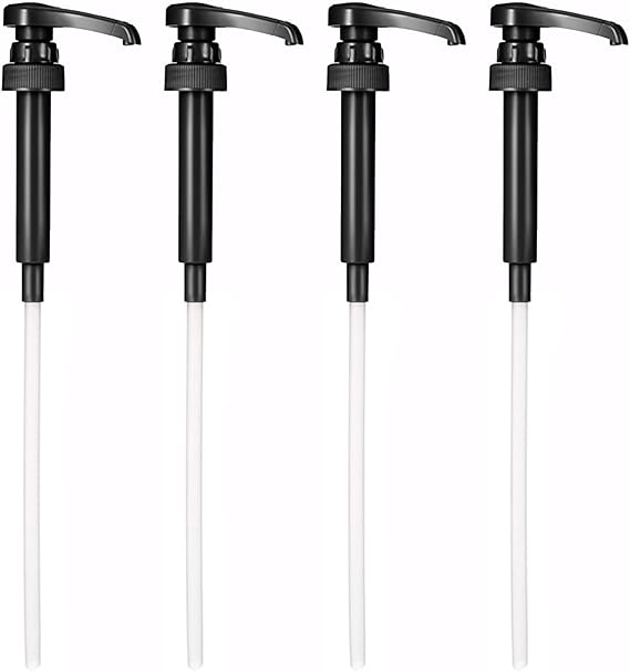 JEKUGOT Coffee Syrup Pump, Reusable Coffee Syrup Pump Dispenser for Most 750ml Syrup Bottles for Home, Cafes and Drinking Houses Black Pump Dispenser (4pcs)