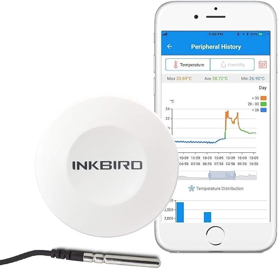Inkbird IBS-TH1 Temperature Data Logger Recorder Bluetooth Thermometer Hygrometer Wireless Temperature Humidity Monitor for Incubator Reptile Vivarium Greenhouse