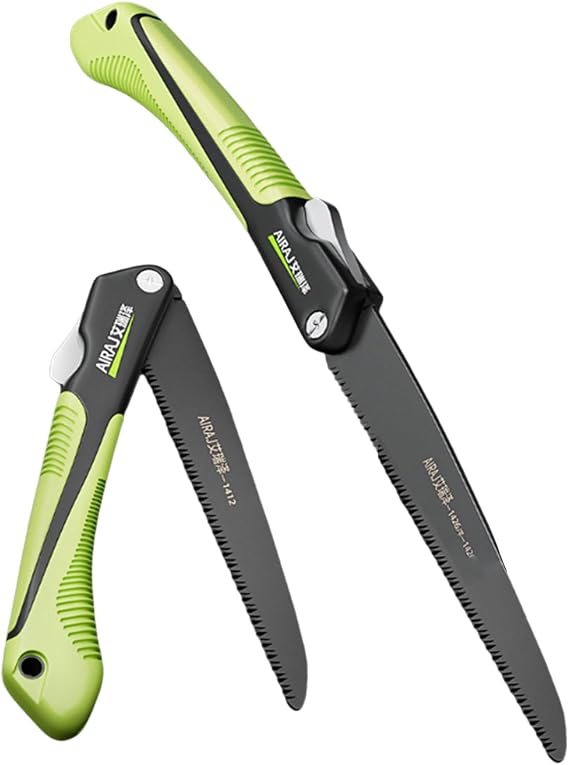 Folding Saw, Small Blade Length 8.7 inches 22 cm, Imported SK7 Steel, Three Surfaced Sharpening Teeth, Black Titanium Coating, With Safety Lock, Anti-Slip Grip, For Camping, Gardening, DIY, Branch Cutting and Wet Wood, Maximum Pruning: 13.8 inches 350 mm, Branches 7.9 inches 200 mm Black + mm