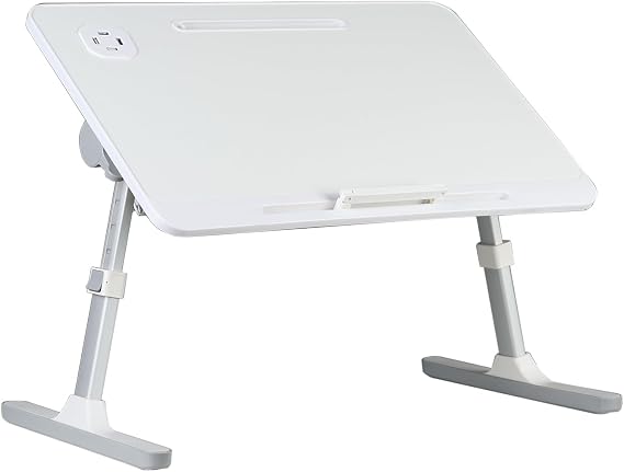 Laptop Bed Desk Foldable Laptop Desk Bed Table,Height Angle Adjustable Laptop Bed Desk, Portable Laptop Desk with USB Charge Port, Breakfast Table Tray Mini Table for Working (White)