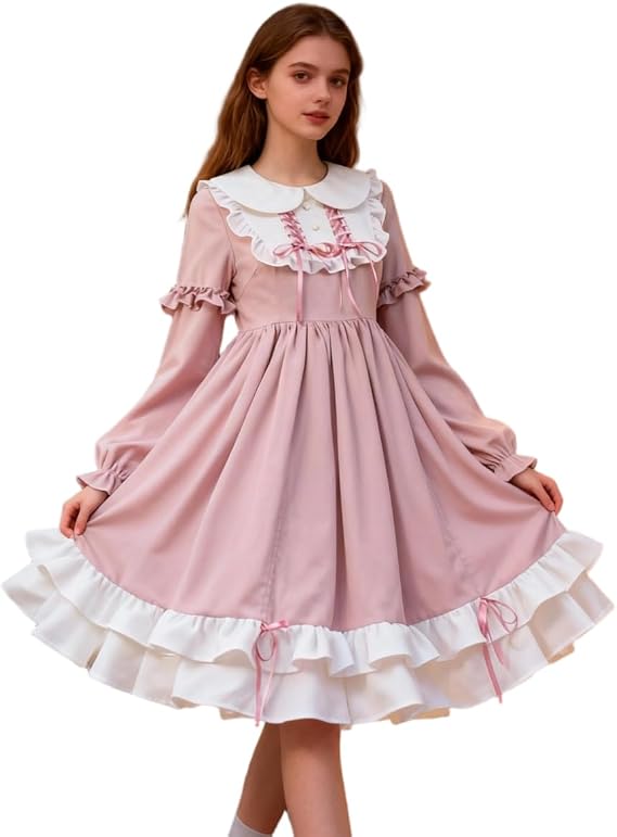 Cute Lolita Dresses for Teens Japanese Style Sweet Long Sleeve Princess Dress Kawaii Cutecore Clothes Skirts