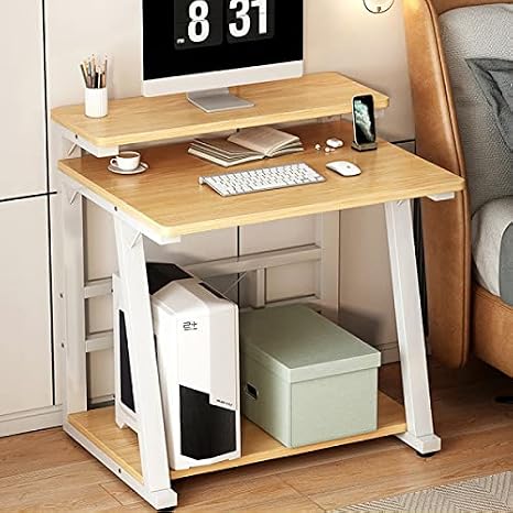Small Computer Desk Computer Desk with Monitor Stand and Storage Shelves,30 Inch Small Computer Desk Home Office Desk Study Table for Small Spaces, Oak