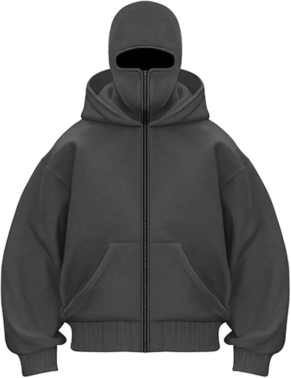 Men's Hoodies Balaclava Double Hooded Fleece Zip Jacket Wind-resistant Full Zip Athletic Workout Sweatshirt
