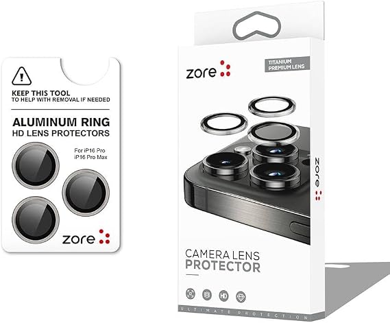 ZORE Apple Compatible iPhone 16 Pro iPhone 16 Pro Max CL-12 Premium Sapphire Fingerprint-Free Anti-Reflective Camera Protects Lens Titanium-Grey