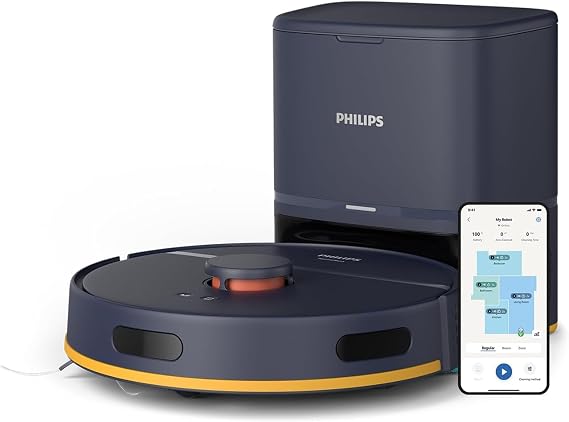 Philips HomeRun 2000 Serisi: 2'si 1 arada robot süpürge ve silme, 2700 Pa emiş gücü ve 130 dakika çalışma süresi, lazer navigasyon, halı artırma, otomatik boşaltma istasyonu, uygulama kontrollü, gece