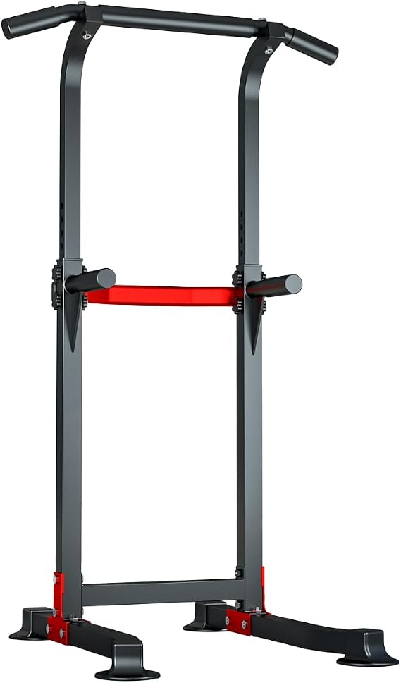 Power Tower Dip Station Pull Up Bar - Multi-Purpose Home Gym Equipment with Adjustable Height and Non-Slip Foot Pads - 330lbs/150kgs Capacity
