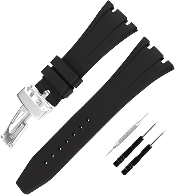 Men's Rubber Strap Compatible for 28mm Audemars Piguet Royal Oak Offshore AP 15703 15710 15400 26470 26400 Ladies outdoor work waterproof silicone watch band wrist strap buckle (Black Band
