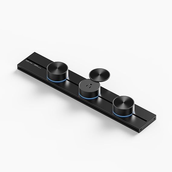 Gler Modular Power Track System, 20-inch (500mm) Surface Mounted Linear Socket, Hardwired Professional Outlet with 3 Sliding Matte Black Adapters, FCC & CE, Aluminum Alloy for Gaming & Studio