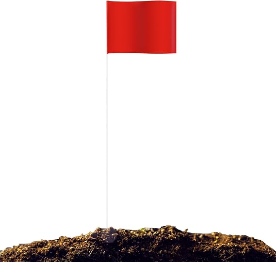 Zozen 100Pack Fluorescent Red Marking Flags,38x10x13CMYard Flag for Lawn