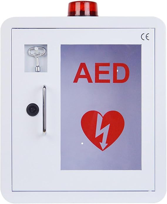 Wall-Mounted AED Defibrillator Storage Cabinet with Alarm System, Industrial Steel Enclosure and PVC Window for Universal Fit