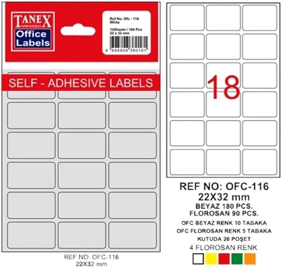TANEX OFİS ETİKETİ OFC-116 BEYAZ 22x32 mm