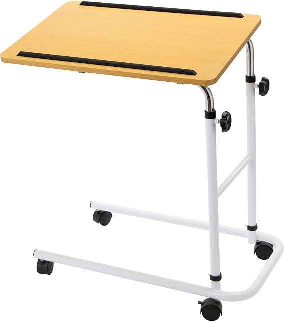 Angel Mobility Overbed Table with Wheels – Height Adjustable and Lightweight – Laminated 61 x 40 cm Flat Packed Surface for Bed or Chair Use – Ideal for Meals, Laptop Work, and Elderly Care